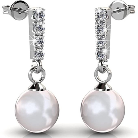 CATE & CHLOE Gabrielle White Gold Plated Pearl Dangle Earrings - Picture 1 of 3